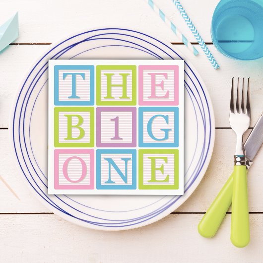 Pastel Block Letter Big One First Birthday Party スタンダードカクテルナプキン