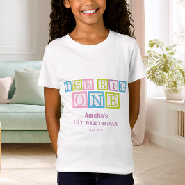 Pastel Block Letters Big One First Birthday Tシャツ