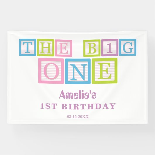 Pastel Block Letters The Big One First Birthday  横断幕 (横)