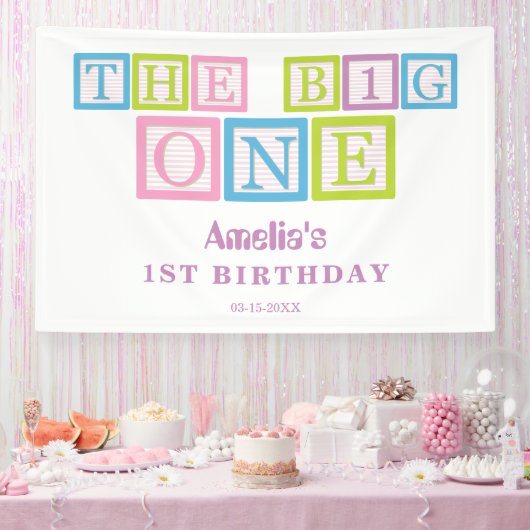 Pastel Block Letters The Big One First Birthday  横断幕 (パーティー)