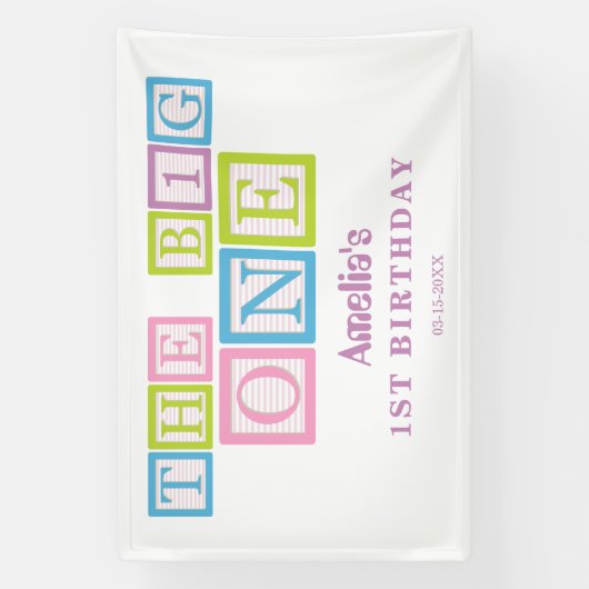 Pastel Block Letters The Big One First Birthday  横断幕 (縦)