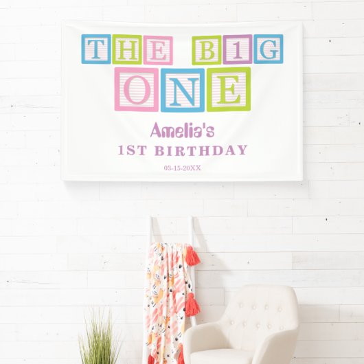 Pastel Block Letters The Big One First Birthday 横断幕 (インサイチュ)