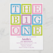 Pastel Block Letters The Big One Girl’s 招待状 (正面)