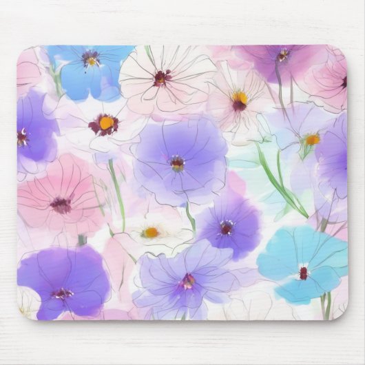 Pastel Bloom Flow Floral Mouse Pad マウスパッド (正面)