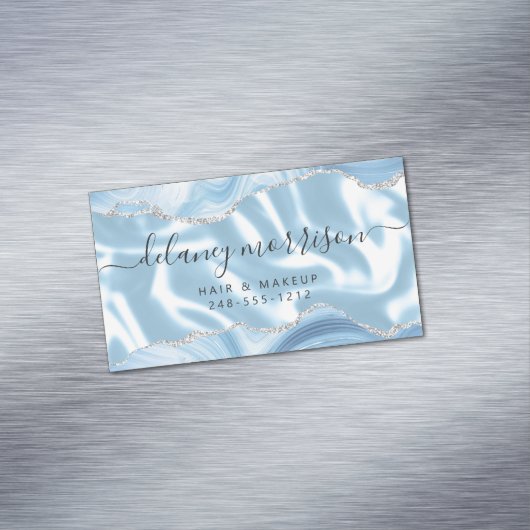 Pastel Blue Agate Silver Glitter Luxury マグネット名刺 (インサイチュ)
