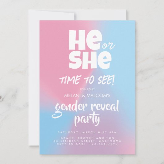 Pastel Blue and Pink Cloud He or She Gender Reveal 招待状 (正面)