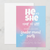 Pastel Blue and Pink Cloud He or She Gender Reveal 招待状 (正面/裏面)