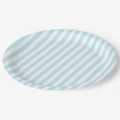 Pastel Blue and White Striped Paper Plate ペーパープレート (アングル)