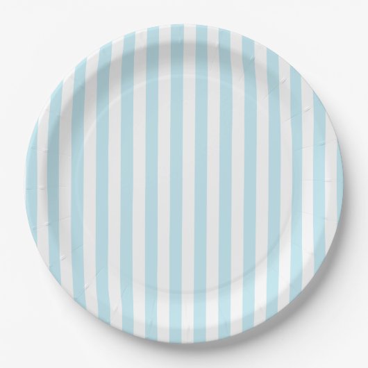 Pastel Blue and White Striped Paper Plate ペーパープレート (正面)