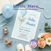 Pastel Blue Balloon Floral Watercoler Baby Shower  招待状