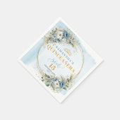 Pastel Blue Boho Floral Gold Glitter 15th Birthday スタンダードカクテルナプキン (角)