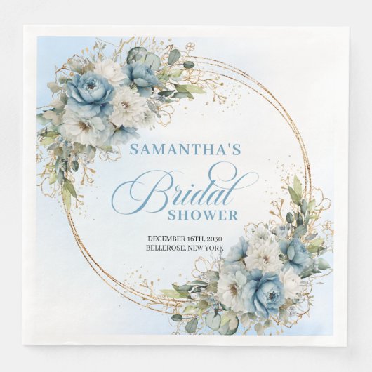 Pastel blue boho florals eucalyptus gold party (正面)