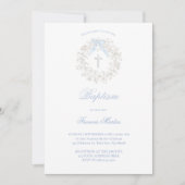 pastel blue bow baby's breath wreath Baptism 招待状 (正面)