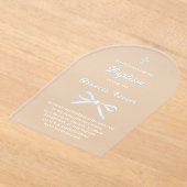 pastel blue bow Baptism アクリル招待状 (レイダウン)