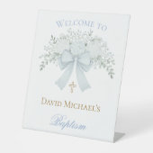 pastel blue bow Baptism welcome sign 台座サイン (正面)