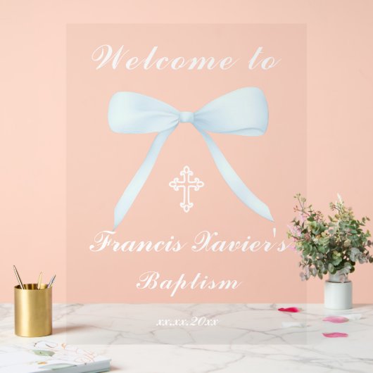 pastel blue bow welcome to the Baptism アクリルサイン (ウェディング)