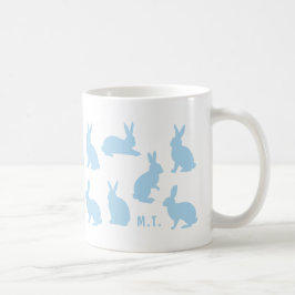 Pastel Blue Bunnies With Custom Monogram Easter コーヒーマグカップ