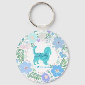 Pastel Blue Cavalier King Charles Spaniel Floral  キーホルダー (正面)