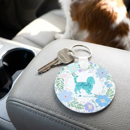 Pastel Blue Cavalier King Charles Spaniel Floral  キーホルダー