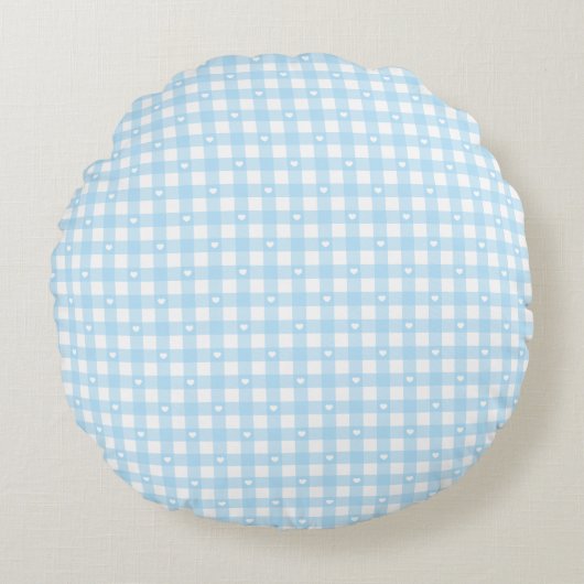 Pastel Blue Checks ラウンドクッション (正面)