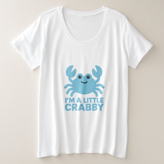 Pastel Blue Crab – Gentle “I’m a Little Crabby” プラスサイズTシャツ (デザイン正面)