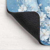 PASTEL BLUE CRESCENT MOON WITH WHITE FLOWERS マウスパッド (コーナー)