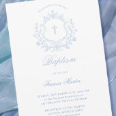 pastel blue crest baby boy Baptism 招待状