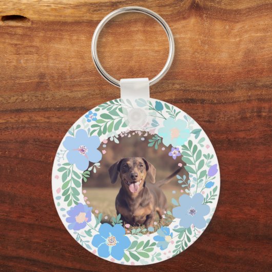 Pastel Blue Dachshund Personalized Name & Photo  キーホルダー (裏面)