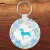 Pastel Blue Dachshund Personalized Name & Photo  キーホルダー (正面)