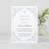pastel blue elegant frame Baptism 招待状 (スタンド正面)