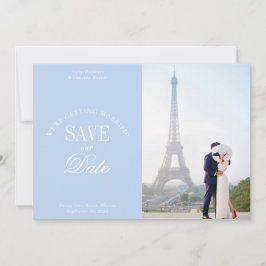 Pastel Blue Elegant Save the Date Card セーブザデート