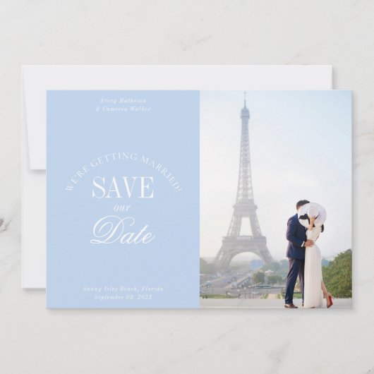 Pastel Blue Elegant Save the Date Card セーブザデート (正面)
