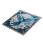 Pastel blue faux relief Art Nouveau Hummingbird L タイル (側面)