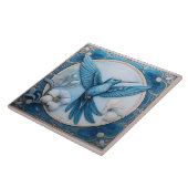 Pastel blue faux relief Art Nouveau Hummingbird R タイル (側面)