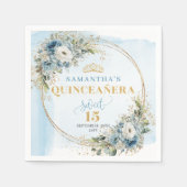 Pastel Blue Floral Eucalyptus Gold 15th Birthday  スタンダードカクテルナプキン (正面)
