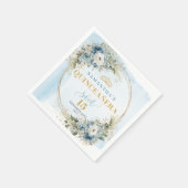 Pastel Blue Floral Eucalyptus Gold 15th Birthday  スタンダードカクテルナプキン (角)