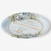 Pastel Blue Floral Eucalyptus Gold Custom Plates ペーパープレート (アングル)