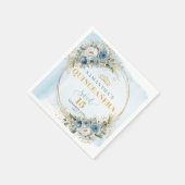 Pastel Blue Floral Gold 15th Birthday Napkins スタンダードカクテルナプキン (角)