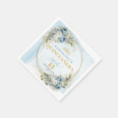 Pastel Blue Floral Gold Frame 15th Birthday Napkin スタンダードカクテルナプキン (角)