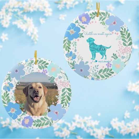 Pastel Blue Floral Labrador Retriever Custom Photo セラミックオーナメント