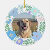 Pastel Blue Floral Labrador Retriever Custom Photo セラミックオーナメント (裏面)