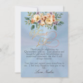 Pastel Blue - Floral & Silver Tiara Quinceanera サンキューカード (正面)