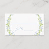Pastel Blue Floral Wreath Bridal Shower Wedding プレイスカード (正面)