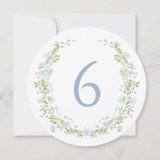Pastel Blue Floral Wreath Whimsical Table Number 招待状 (正面)