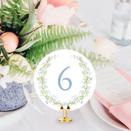 Pastel Blue Floral Wreath Whimsical Table Number 招待状