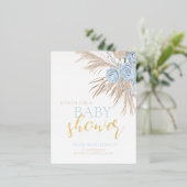Pastel Blue Flower Baby Shower Invite 箔シーズンポストカード (立ち正面)