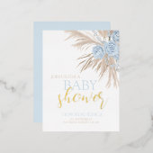 Pastel Blue Flower Baby Shower Invite 箔シーズンポストカード (正面/裏面)