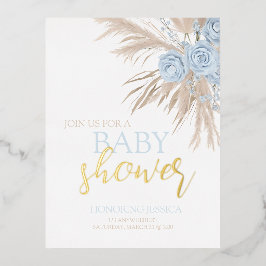 Pastel Blue Flower Baby Shower Invite 箔シーズンポストカード