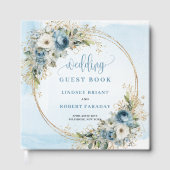 Pastel Blue Flowers Eucalyptus Gold Wedding Book ゲストブック (正面)