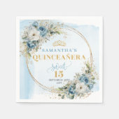 Pastel Blue Flowers Gold 15th Birthday Napkins スタンダードカクテルナプキン (正面)